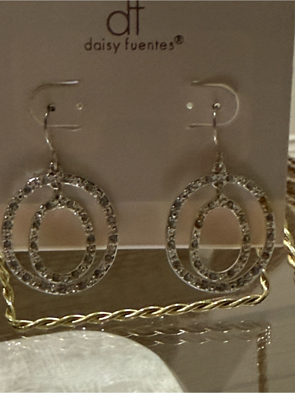Daisy Fuentes Silver Crystal Double Circle Drop Earrings